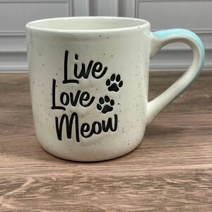 Live Love Meow 3D Cat Mug w/ Hidden Kitty Figurine Sunday Morning Ceramics
